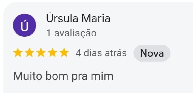 Avaliação de paciente dando 5 estrelas no Google.